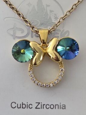 Disney Minnie Mouse Iridescent Crystal Gold-Tone Necklace - Pavé Accents